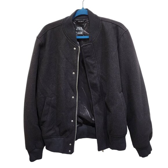 Zara Jacket Men’s Black Size L Bomber Full Zip Pockets - Picture 1 of 15